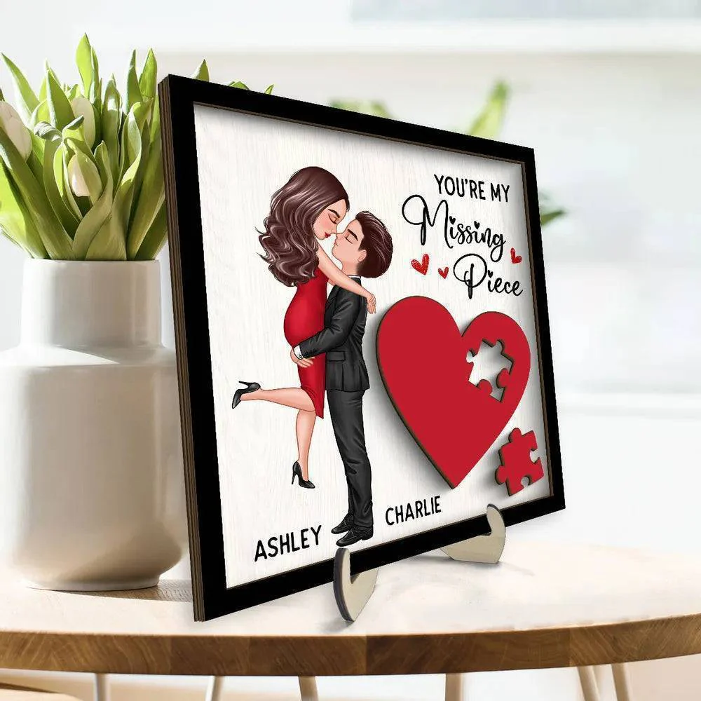 Personalized Couple's Red Heart Wooden Plaque - 2-Layer Missing Piece Design - Image 3
