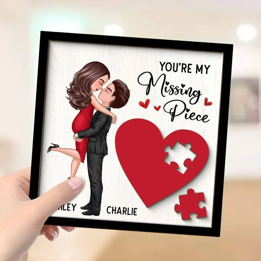 Personalized Couple's Red Heart Wooden Plaque - 2-Layer Missing Piece Design - Image 4