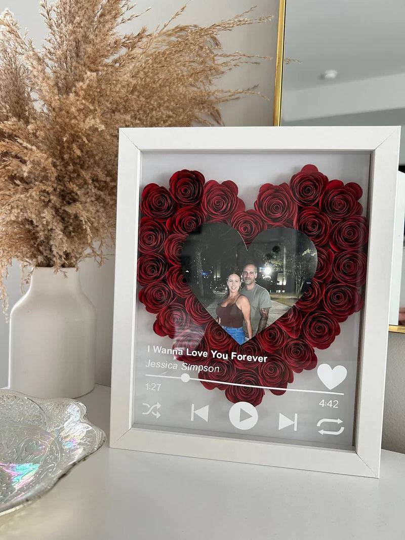 Love in Bloom - Personalized Heart-Shaped Flower Shadow Box with Photo - Ideal for Valentine's Day & Anniversaries - Image 7