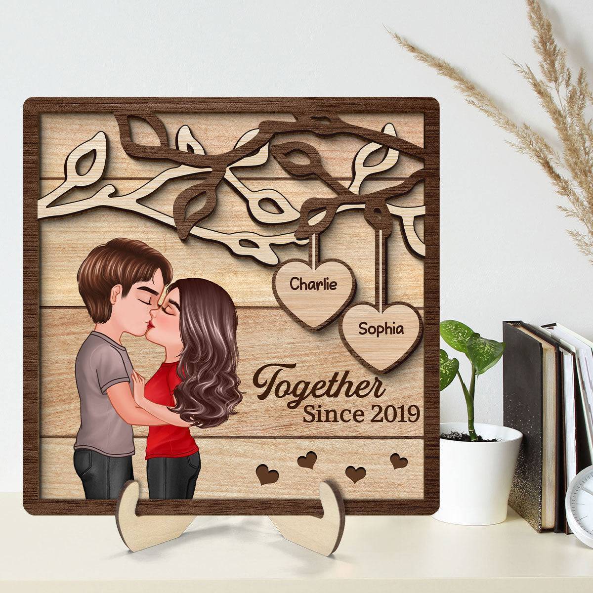 Enchanted Love - Personalized 'Couple Kissing Under Tree' Wooden Plaque - A Perfect Valentine's & Anniversary Gift for Him and Her - Image 3