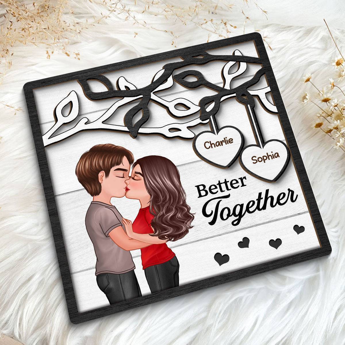 Enchanted Love - Personalized 'Couple Kissing Under Tree' Wooden Plaque - A Perfect Valentine's & Anniversary Gift for Him and Her - Image 4