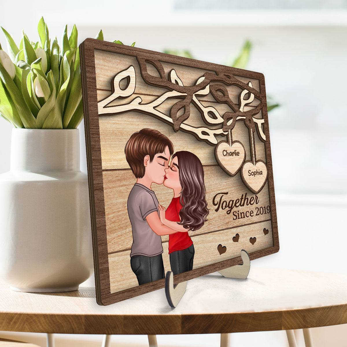 Enchanted Love - Personalized 'Couple Kissing Under Tree' Wooden Plaque - A Perfect Valentine's & Anniversary Gift for Him and Her - Image 5