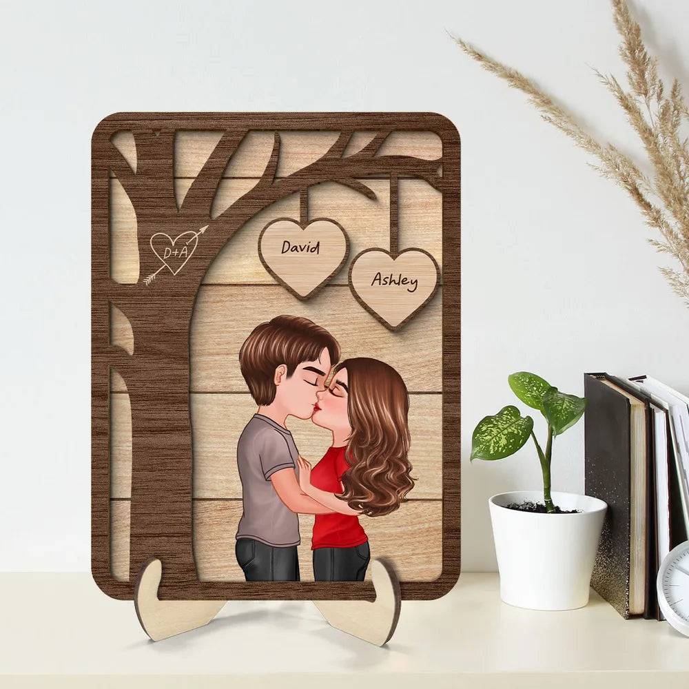 Love Beneath the Boughs - Personalized Kissing Couple Under Tree Wooden Plaque - 2-Layer Romantic Gift for Valentine's & Anniversaries - Image 2