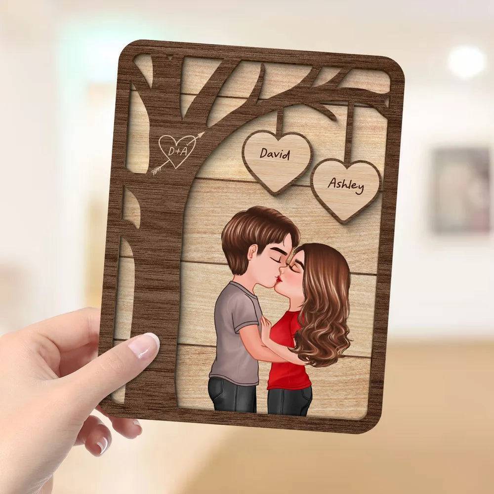 Love Beneath the Boughs - Personalized Kissing Couple Under Tree Wooden Plaque - 2-Layer Romantic Gift for Valentine's & Anniversaries - Image 4