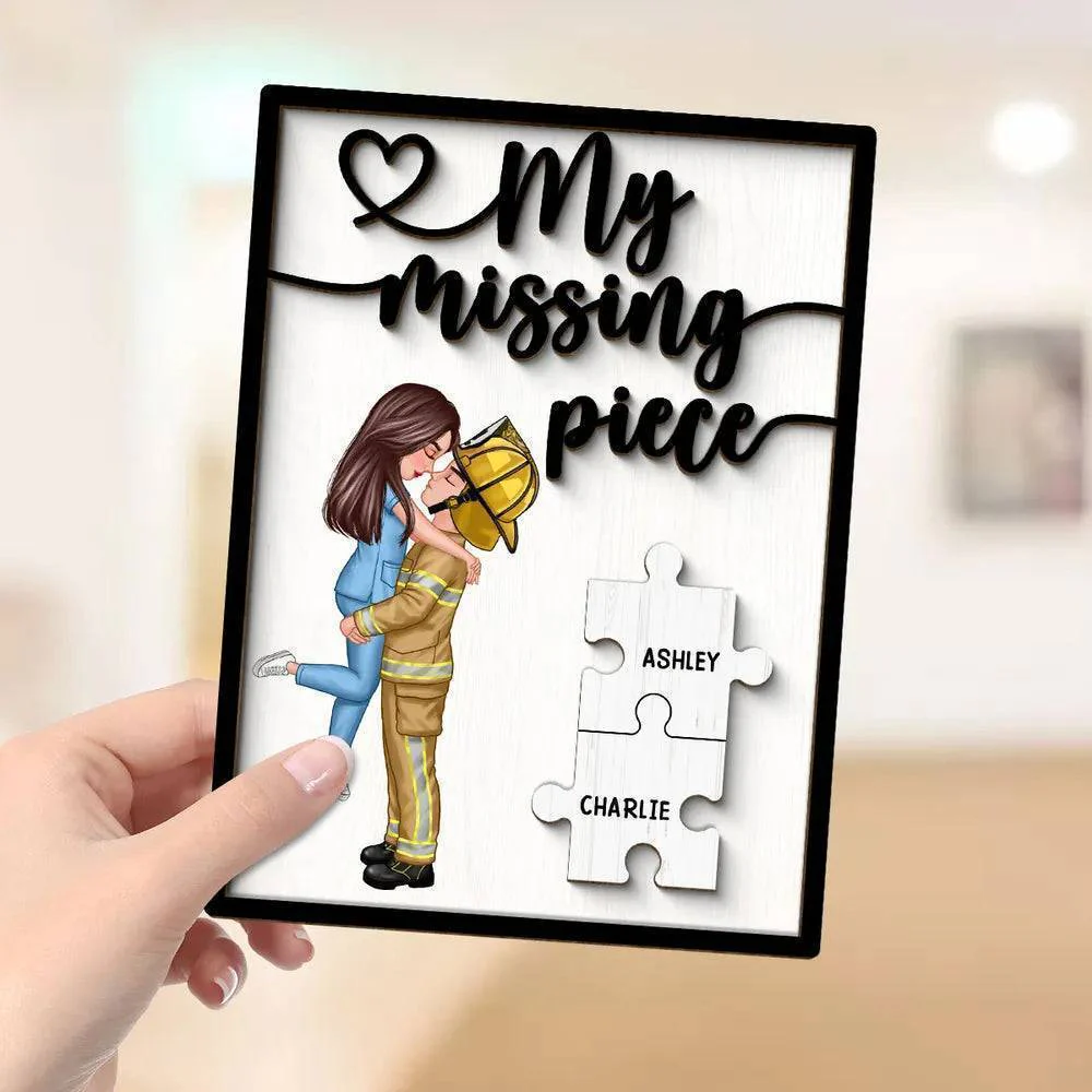 My Missing Piece - Personalized 2-Layer Wooden Plaque for Heroes - Firefighters, Nurses, Police Officers - Romantic Gift for Valentine's & Anniversaries - Image 4