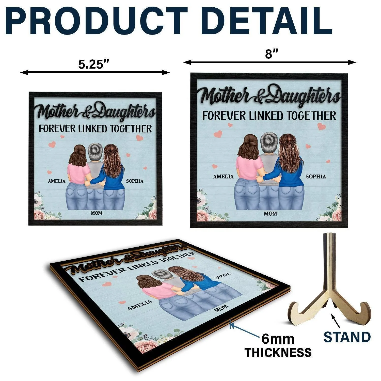 Eternal Maternal Bond - 'Mother and Daughters Forever Linked' Personalized Wooden Plaque with Stand - Ideal Gift for Mom & Grandma on Mother's Day - Image 5