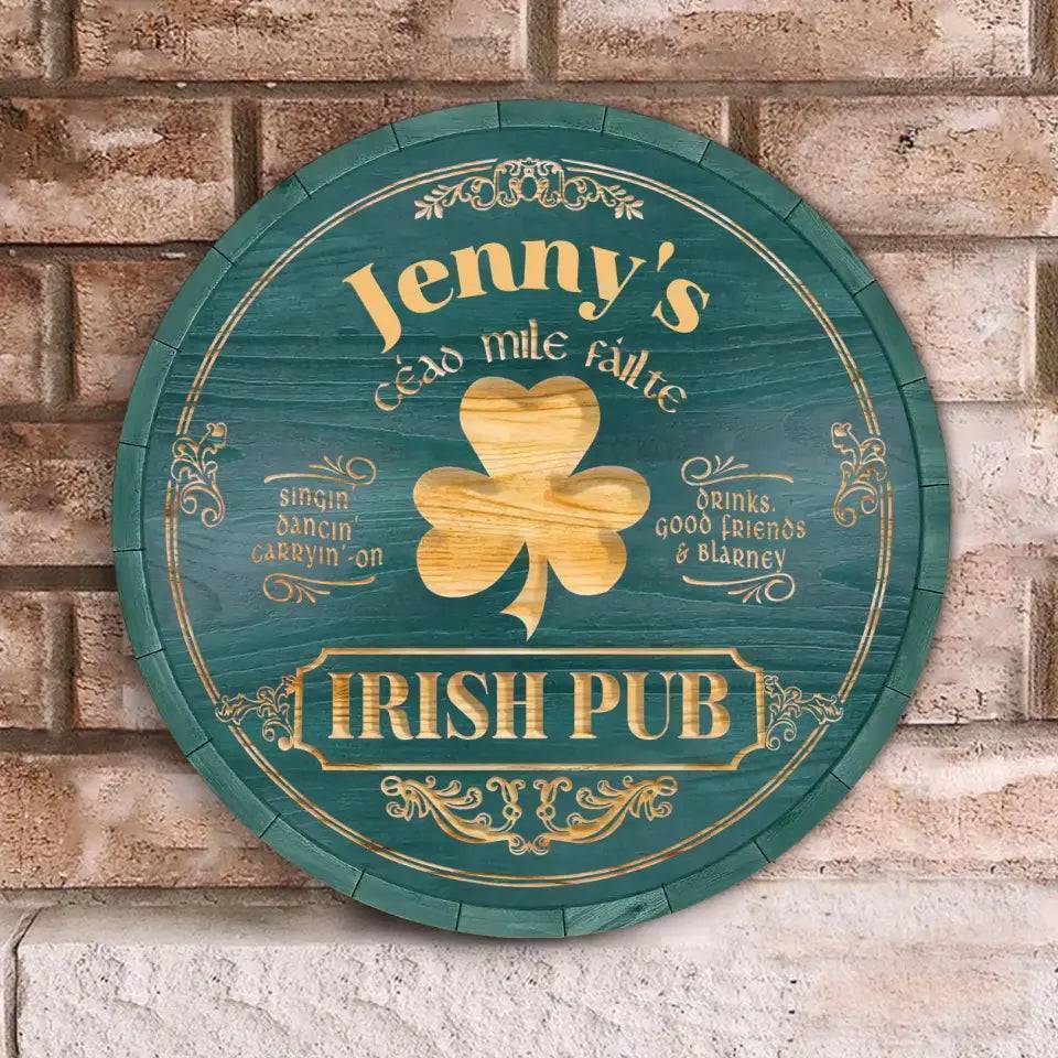 Personalized Irish Pub Clover Wooden Sign Round Green Bar Decor With Celtic Style Lettering Unique St. Patrick's Day Gift - Image 3