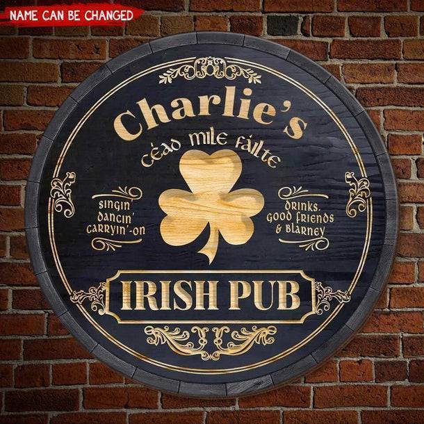 Personalized Irish Pub Clover Wooden Sign Round Green Bar Decor With Celtic Style Lettering Unique St. Patrick's Day Gift - Image 4