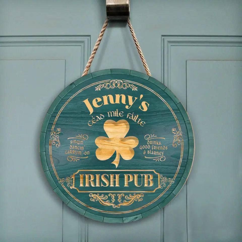 Personalized Irish Pub Clover Wooden Sign Round Green Bar Decor With Celtic Style Lettering Unique St. Patrick's Day Gift - Image 5