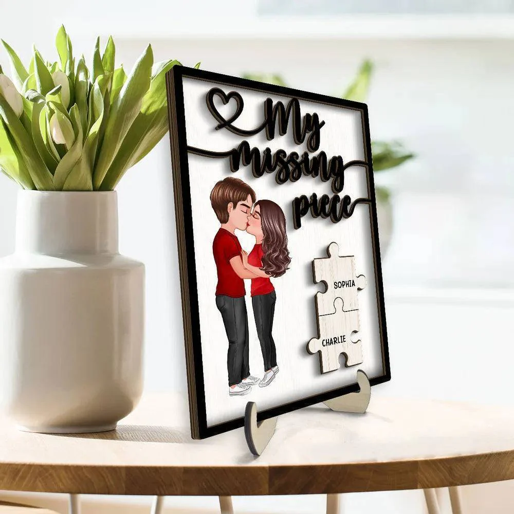 Love Completes Us - 'My Missing Piece' Kissing Couple Personalized Wooden Plaque - A Perfect Valentine's Gift for Him & Her - Image 3