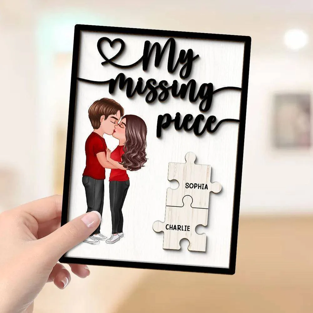Love Completes Us - 'My Missing Piece' Kissing Couple Personalized Wooden Plaque - A Perfect Valentine's Gift for Him & Her - Image 4