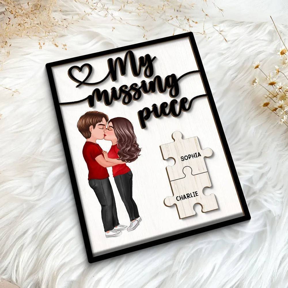 Love Completes Us - 'My Missing Piece' Kissing Couple Personalized Wooden Plaque - A Perfect Valentine's Gift for Him & Her - Image 5