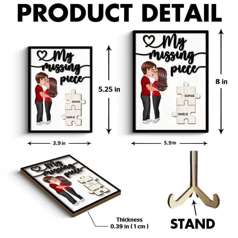 Love Completes Us - 'My Missing Piece' Kissing Couple Personalized Wooden Plaque - A Perfect Valentine's Gift for Him & Her - Image 6