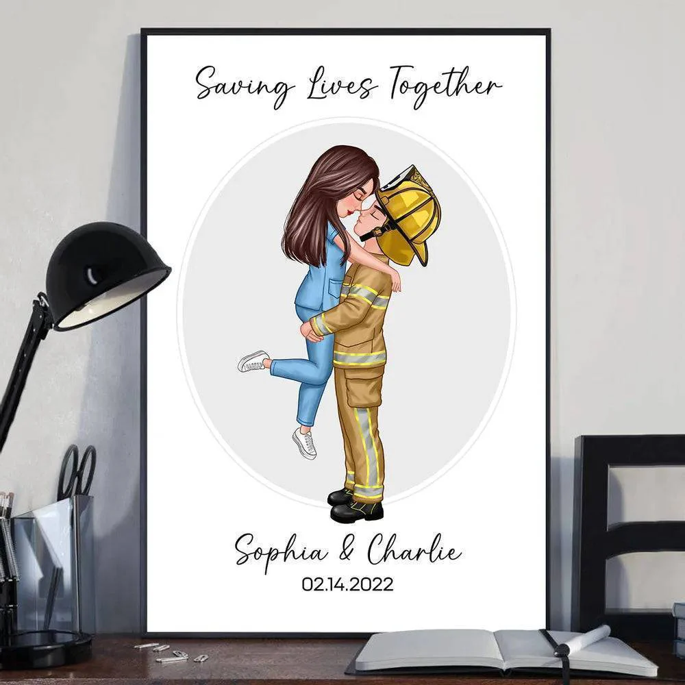 Love in Every Profession - Personalized Couple Portrait Poster for Valentine's & Anniversaries - Perfect for Firefighters, Nurses, Police Officers - Image 2