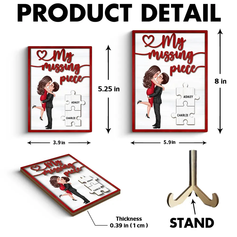 Embrace of Love - 'My Missing Piece' Personalized 2-Layer Wooden Plaque with Hugging & Kissing Couple - Ideal Valentine's & Anniversary Gift for Him & Her - Image 6