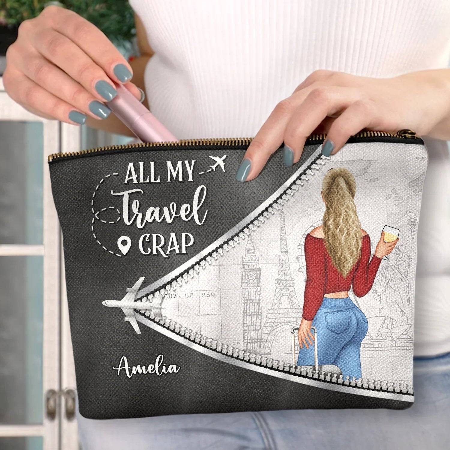 All My Travel Crap - Ultimate Gift For Traveling Lovers, Travelers, Women - Personalized Cosmetic Bag - Image 3