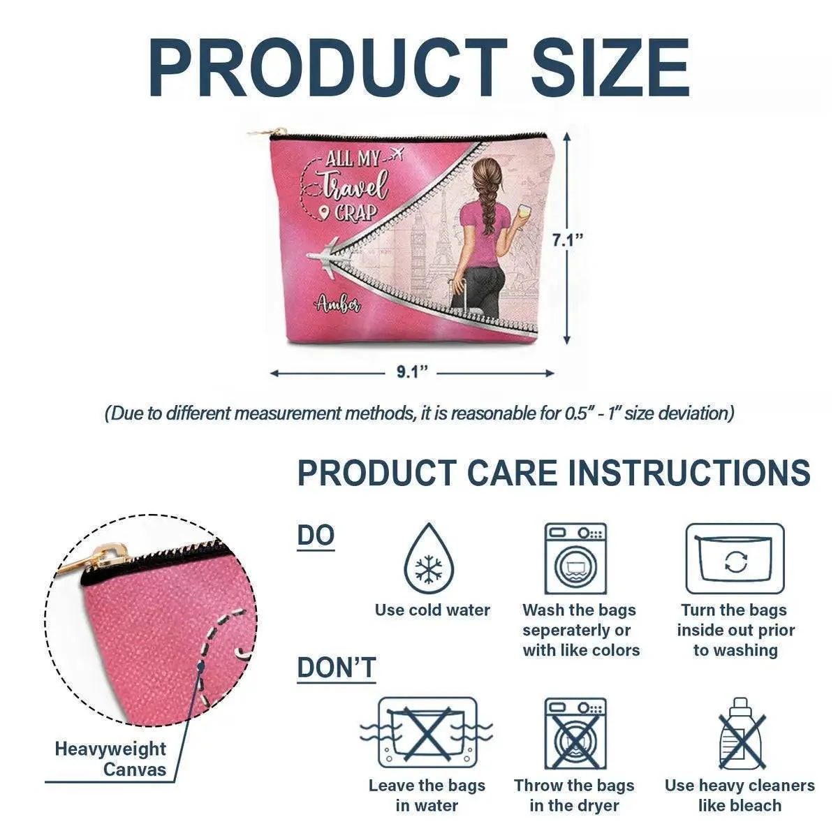 All My Travel Crap - Ultimate Gift For Traveling Lovers, Travelers, Women - Personalized Cosmetic Bag - Image 6