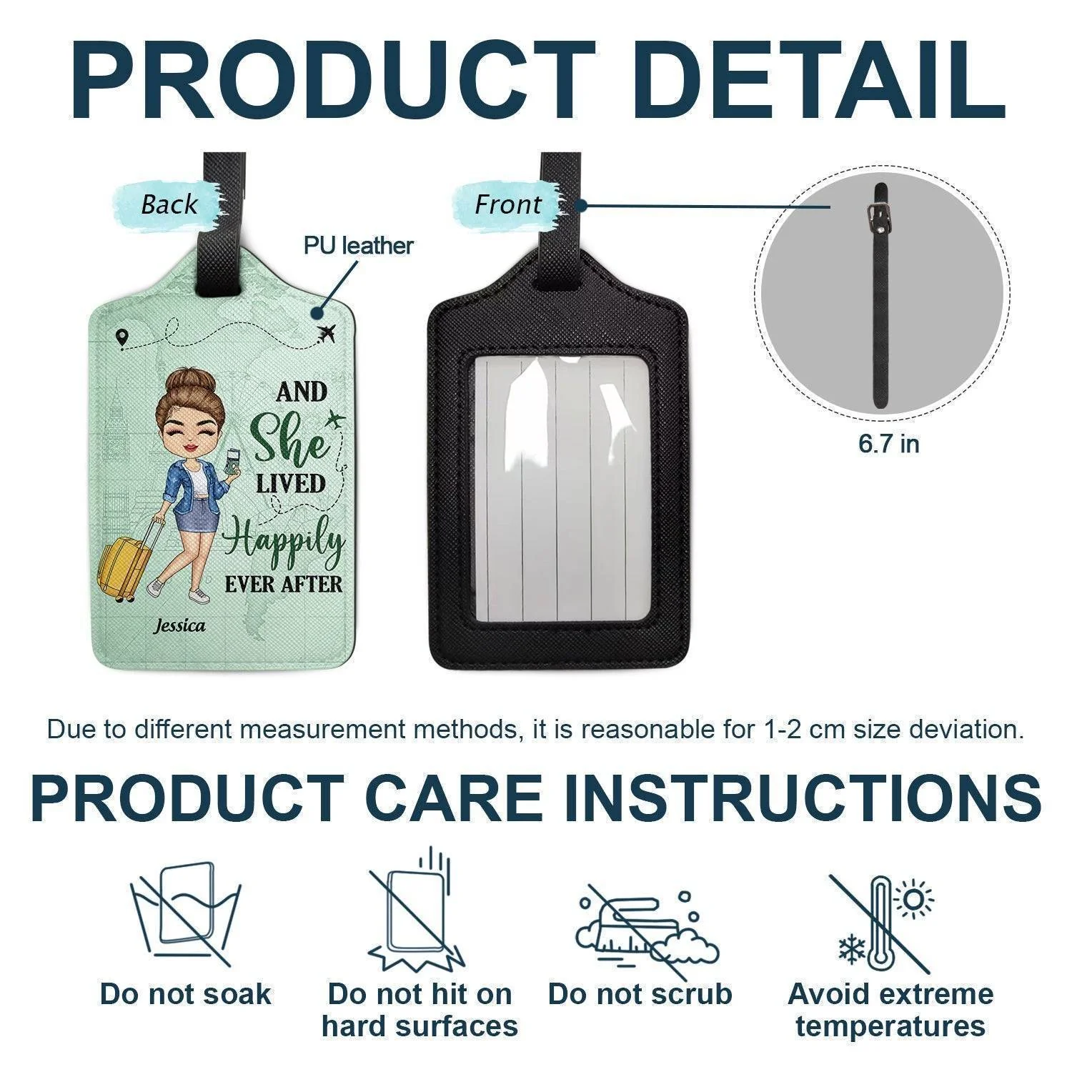 Couples Leather Luggage Tag Set – Custom Travel Partners Design with sightseeing illustration, perfect unique gift for the traveler you love - Image 4