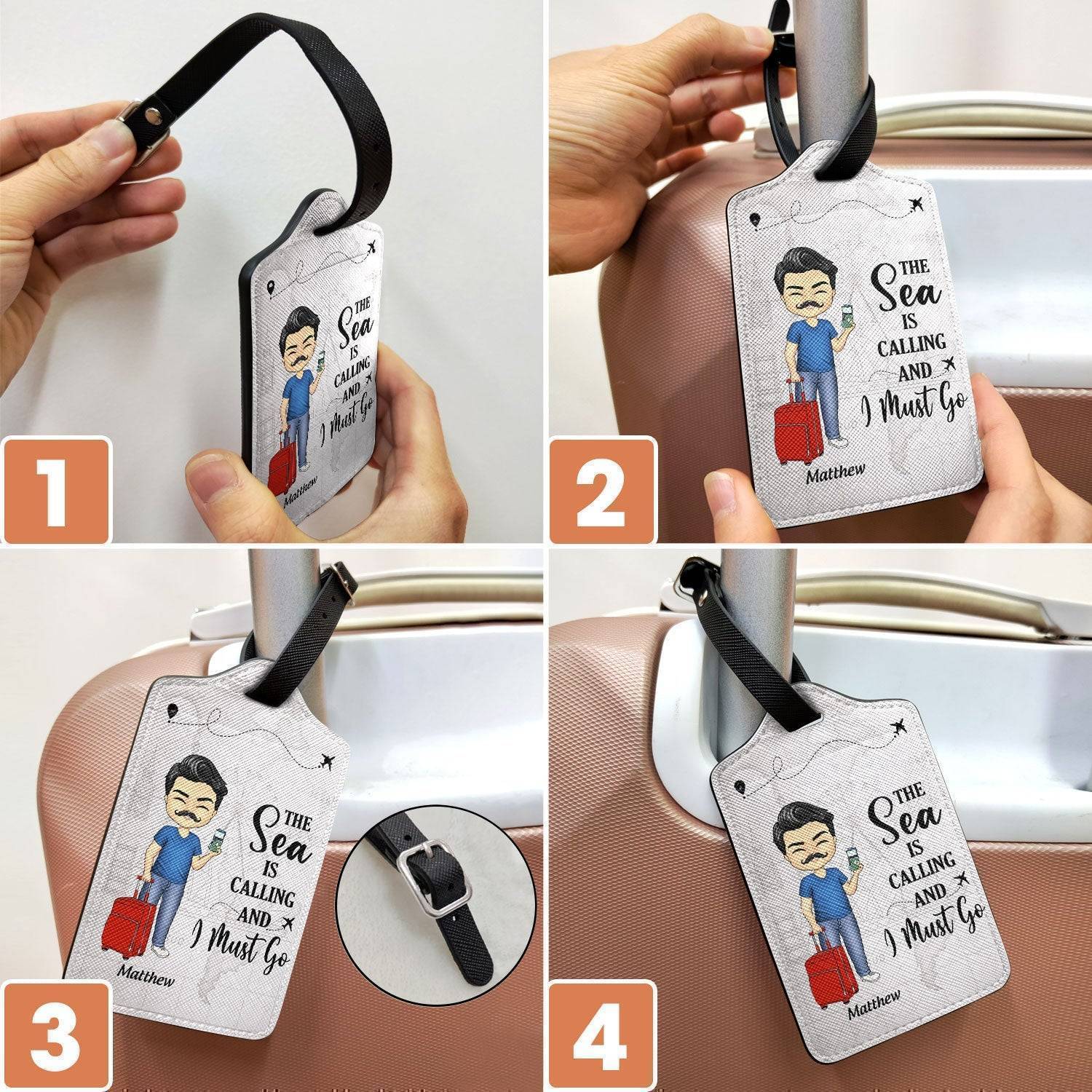 Couples Leather Luggage Tag Set – Custom Travel Partners Design with sightseeing illustration, perfect unique gift for the traveler you love - Image 5