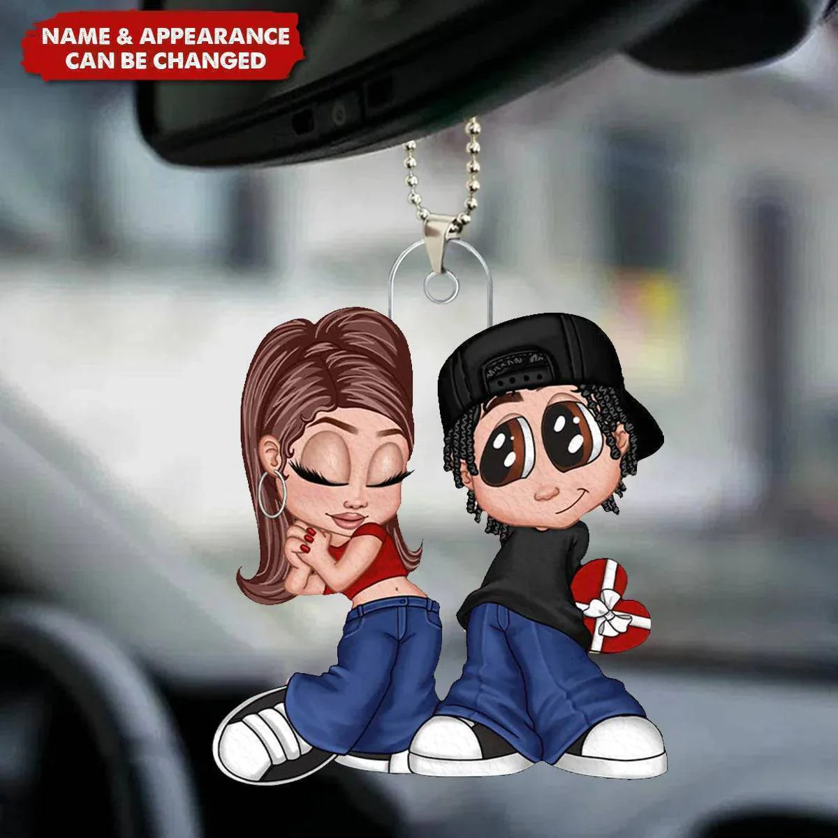 Personalized Y2K Cartoon Lovers Acrylic Car Hanger, Unique Anniversary Gift for Couples - Image 2