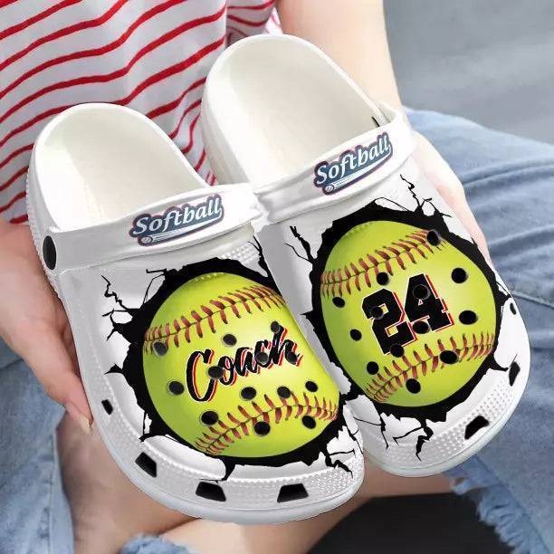 Softball And Baseball Personalized Name And Number Multicolor Clogs - Image 2