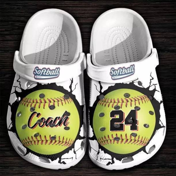 Softball And Baseball Personalized Name And Number Multicolor Clogs - Image 3