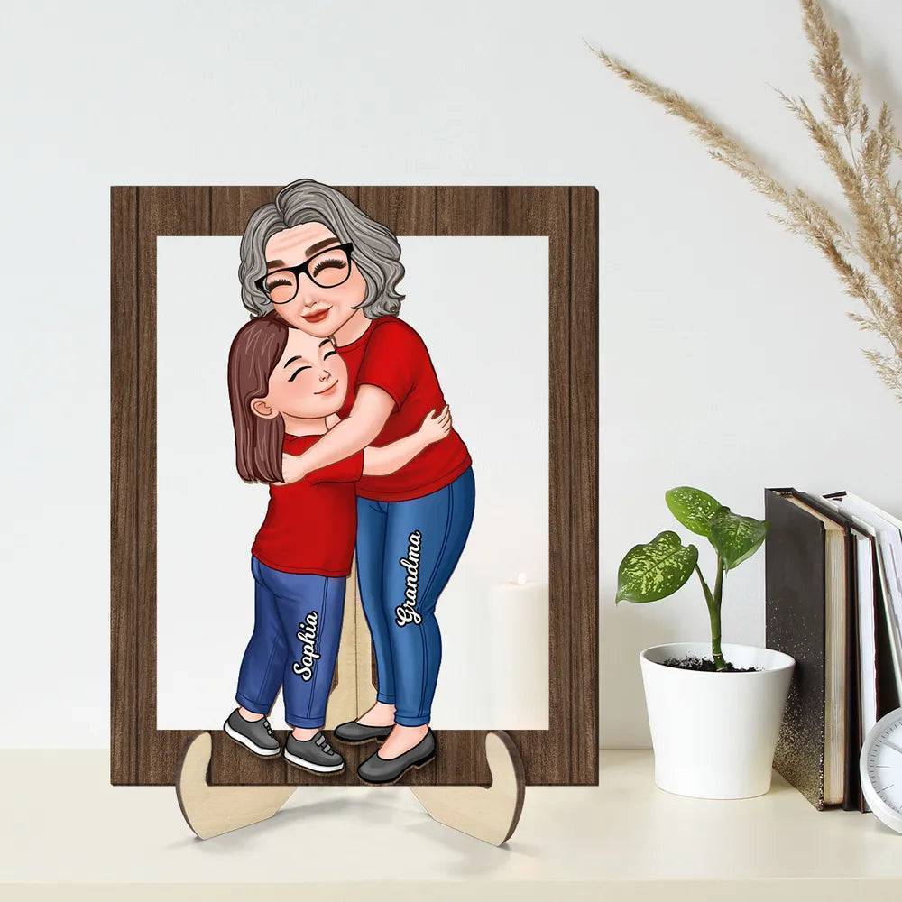 Embrace of Generations - Personalized 'Grandma & Grandkid Hug' Wooden Plaque - A Heartwarming Gift for Grandma - Image 2
