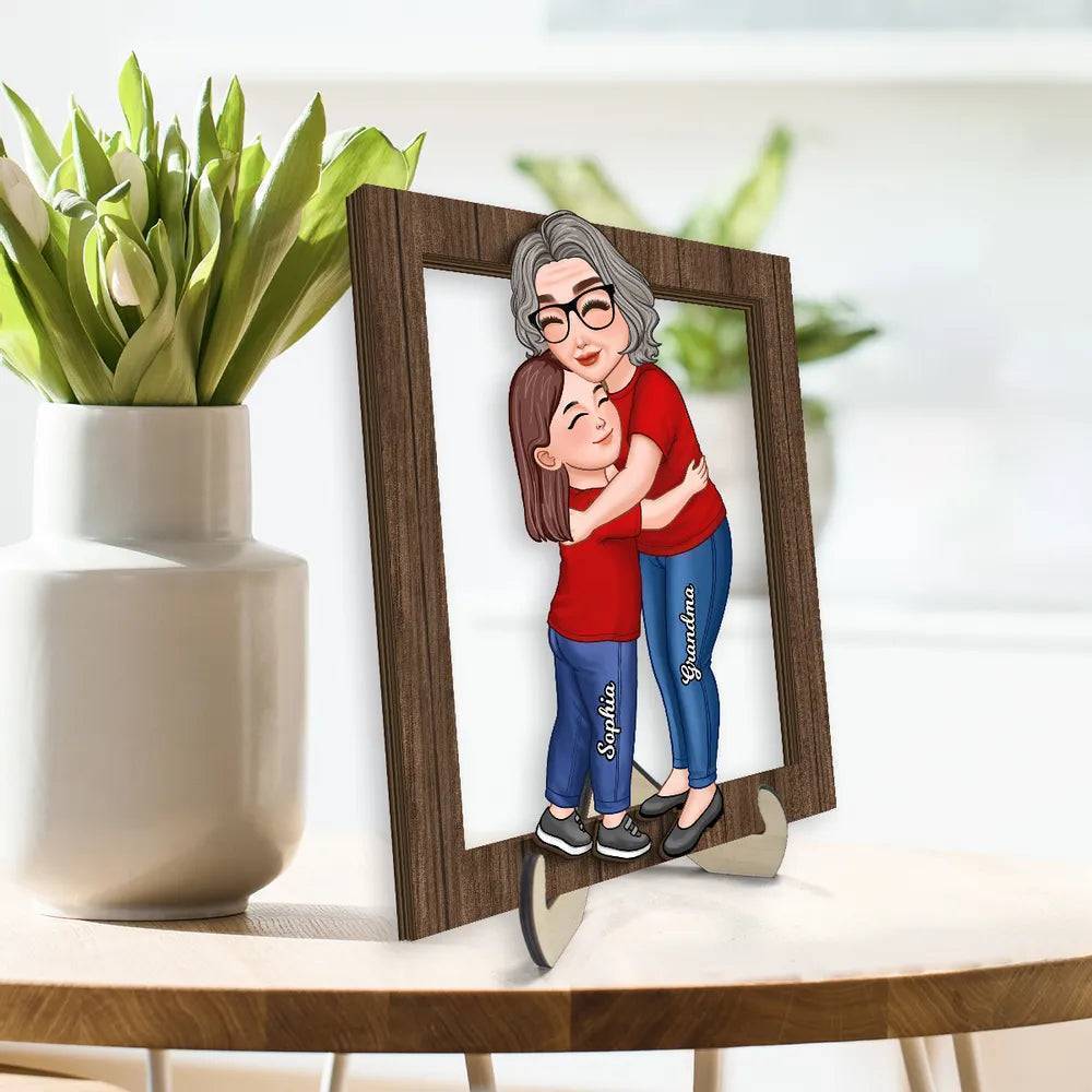 Embrace of Generations - Personalized 'Grandma & Grandkid Hug' Wooden Plaque - A Heartwarming Gift for Grandma - Image 4