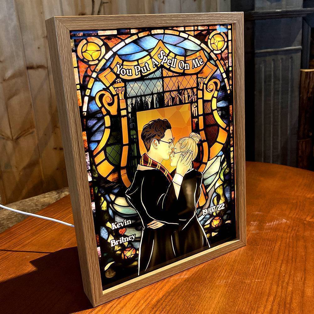 Wooden Frame Light Box Personalized Romantic Spellbound Couple Kiss Warm Glow Decor A Unique Creative Gift For Your Partner - Image 2