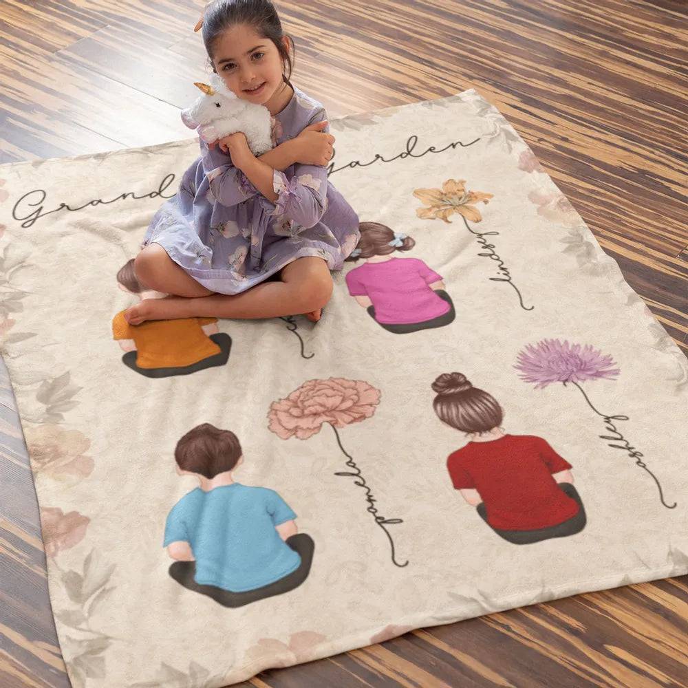 Grandma's Joy - Personalized Blanket with Grandkids & Vintage Birth Month Flowers - A Celebration of Family - Image 4