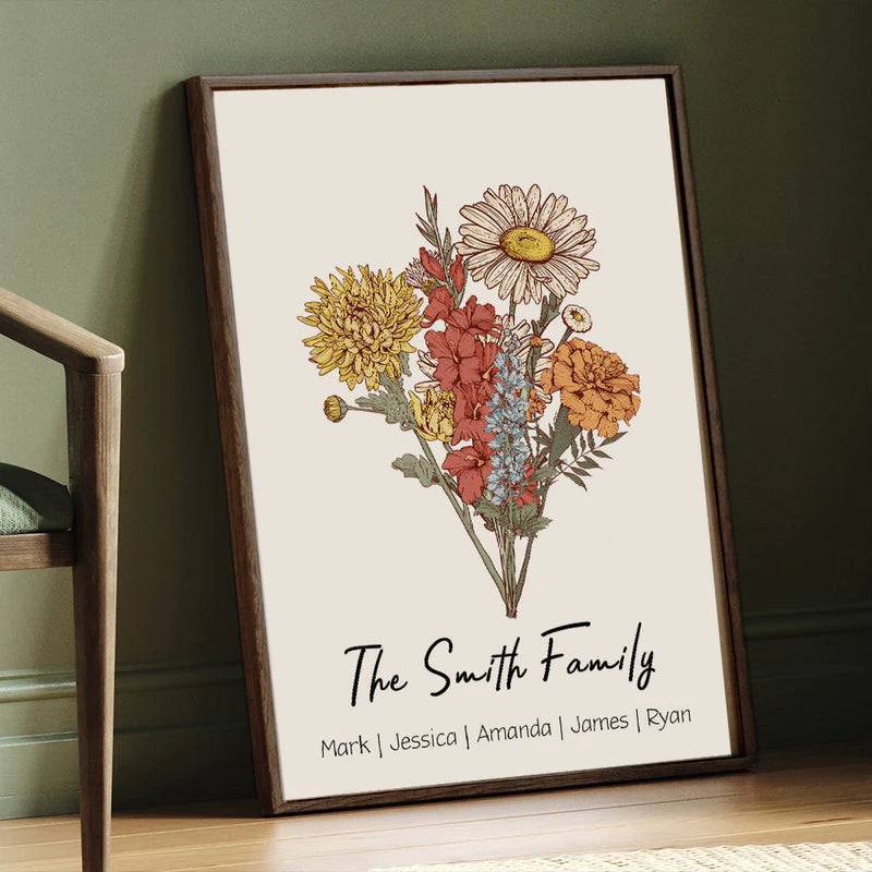 Family Blossoms - Custom Birth Flower & Names Artwork - Personalized Canvas or Poster for Your Home - Image 14
