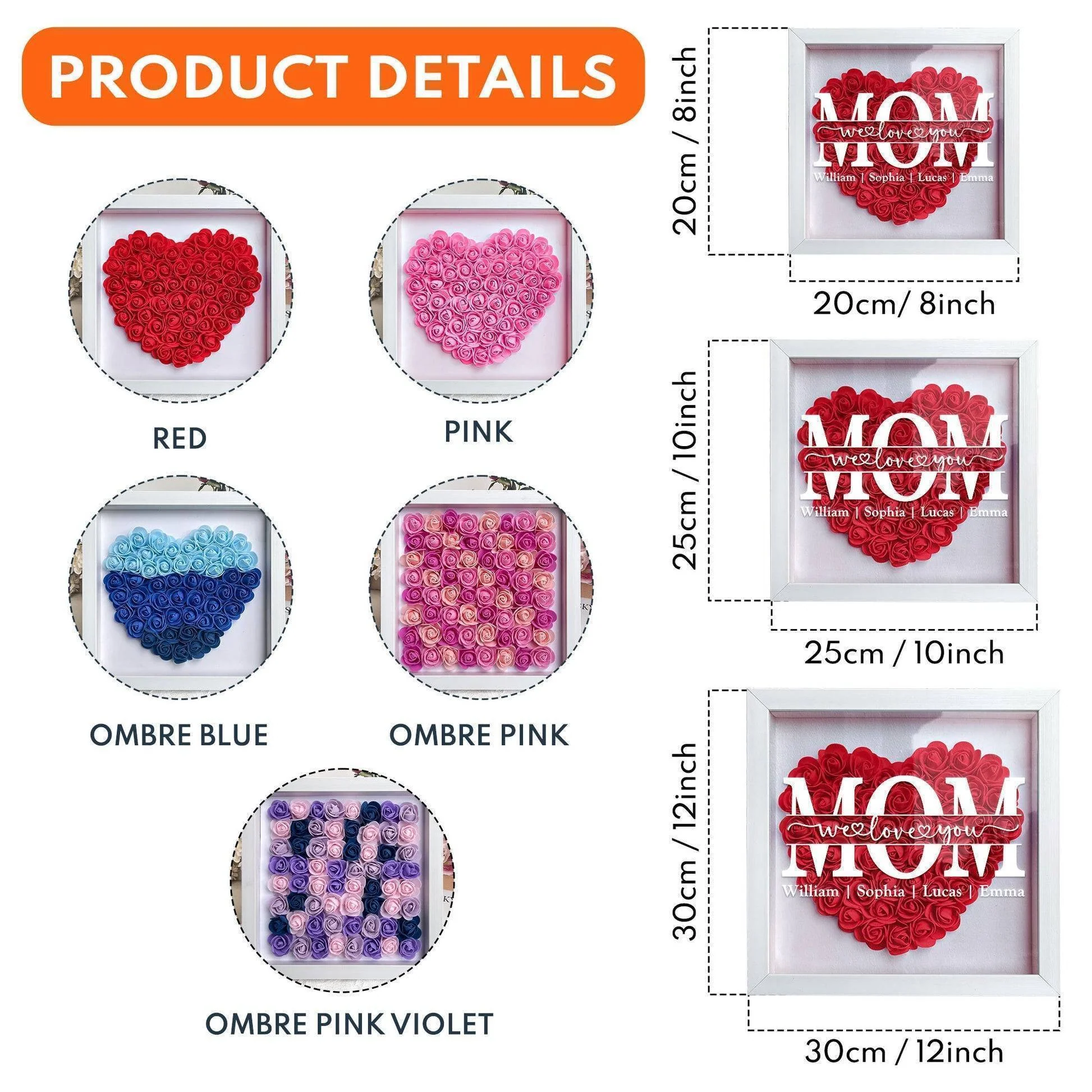 MOM We Love You Shadow Box, Personalized Heart Rose Keepsake for Mom, Meaningful Family Memory Gift for Her - Image 5