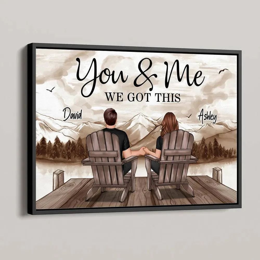 Retro Vintage Back View Couple Sitting Mountain Landscape Personalized Horizontal Poster or Canvas - Image 4