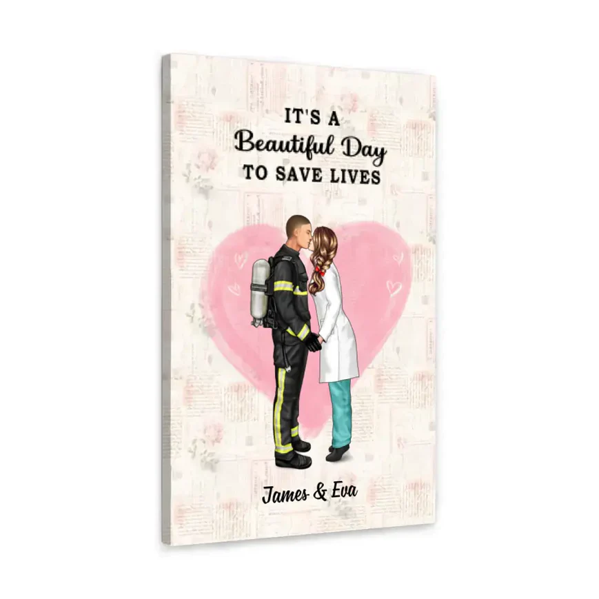 Together We Make The Best Team - Personalized Canvas, Couple Portrait, Firefighter, EMS, Nurse, Police Officer, Military Couples - Image 2