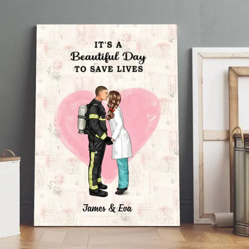 Together We Make The Best Team - Personalized Canvas, Couple Portrait, Firefighter, EMS, Nurse, Police Officer, Military Couples - Image 4