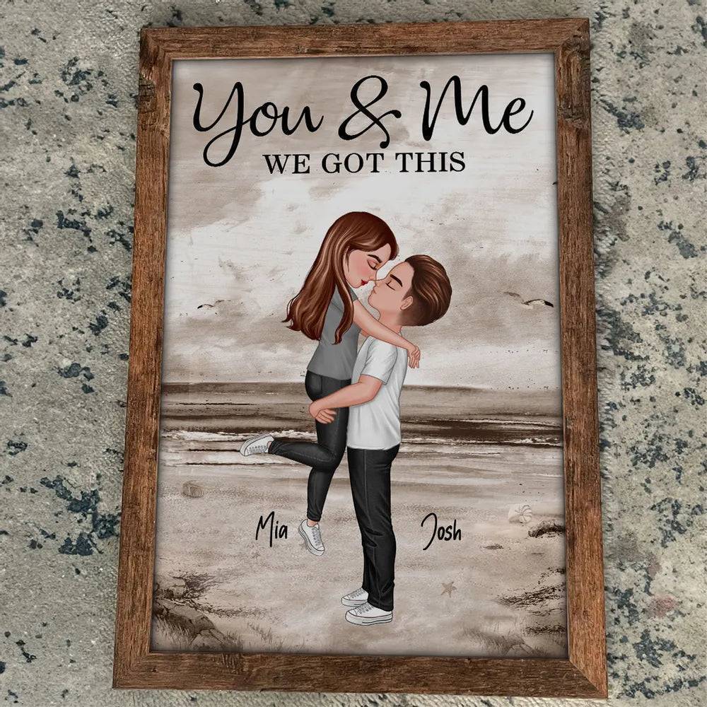 Retro Vintage Couple Hugging Kissing Beach Landscape Personalized Vertical Poster - Image 4
