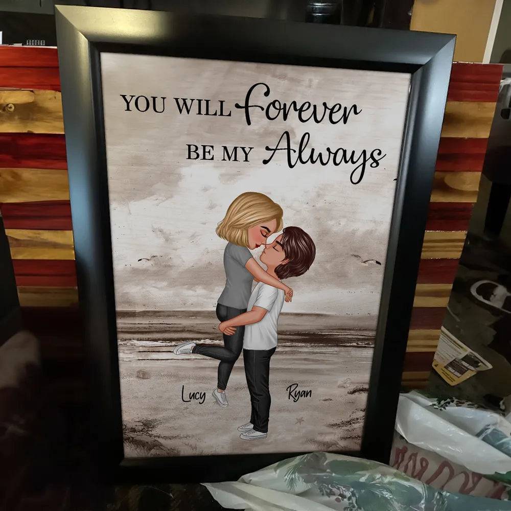 Retro Vintage Couple Hugging Kissing Beach Landscape Personalized Vertical Poster - Image 7