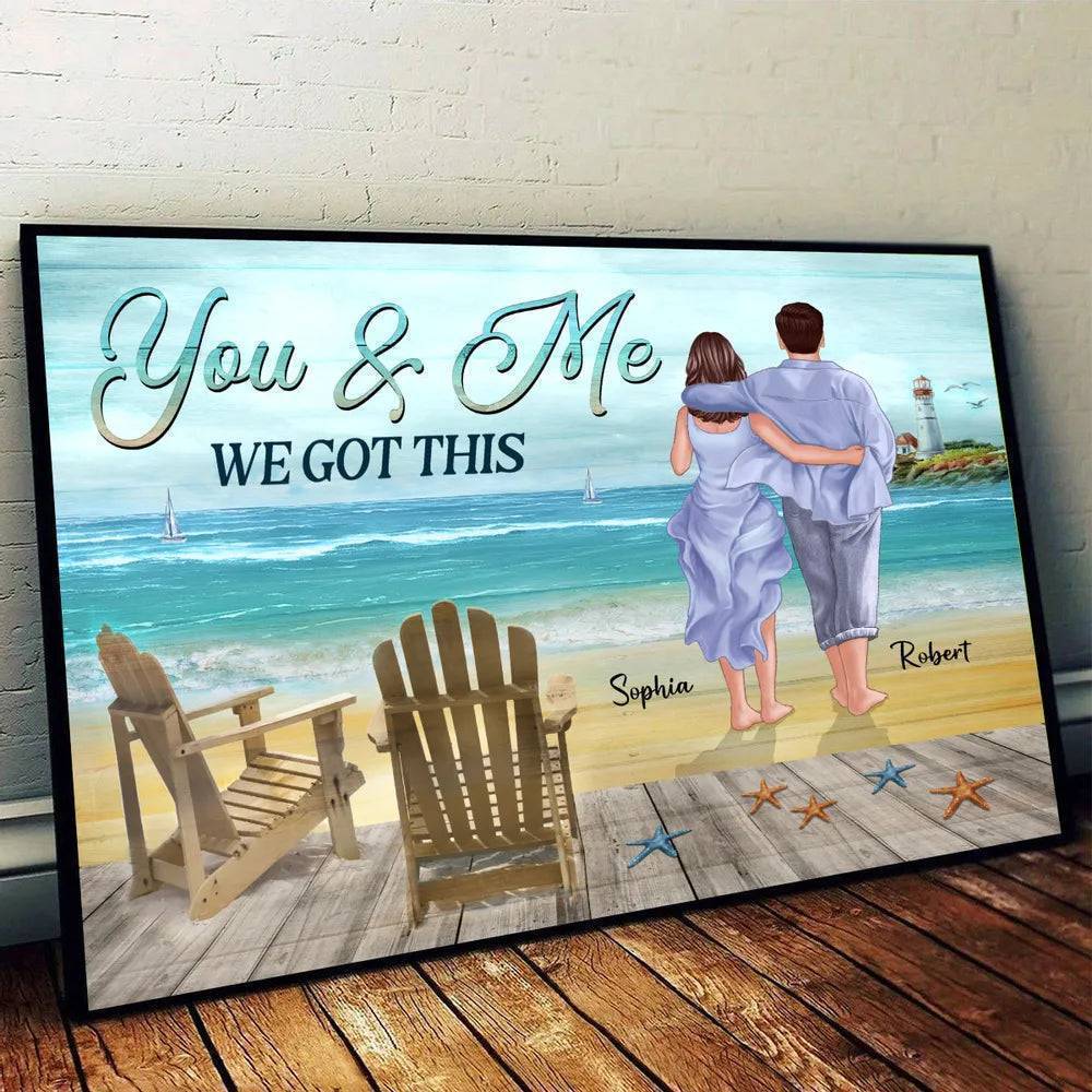 You & Me We Got This Back View Couple Walking On The Beach Personalized Horizontal Poster - Image 2