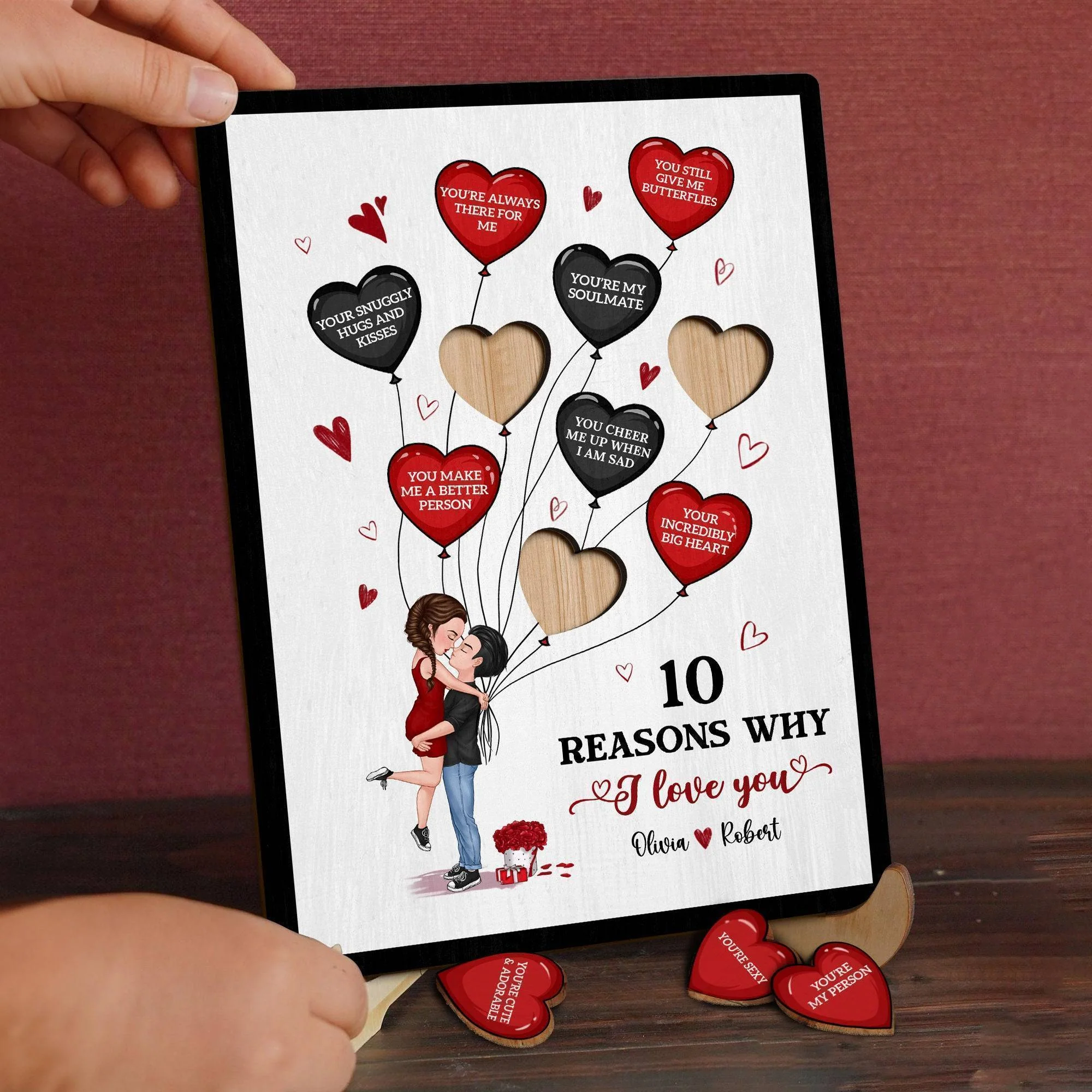 Personalized 2-Layered Wooden Plaque With Stand - Gift for Couples - 10 Reasons Why I Love You (RB) - Image 4