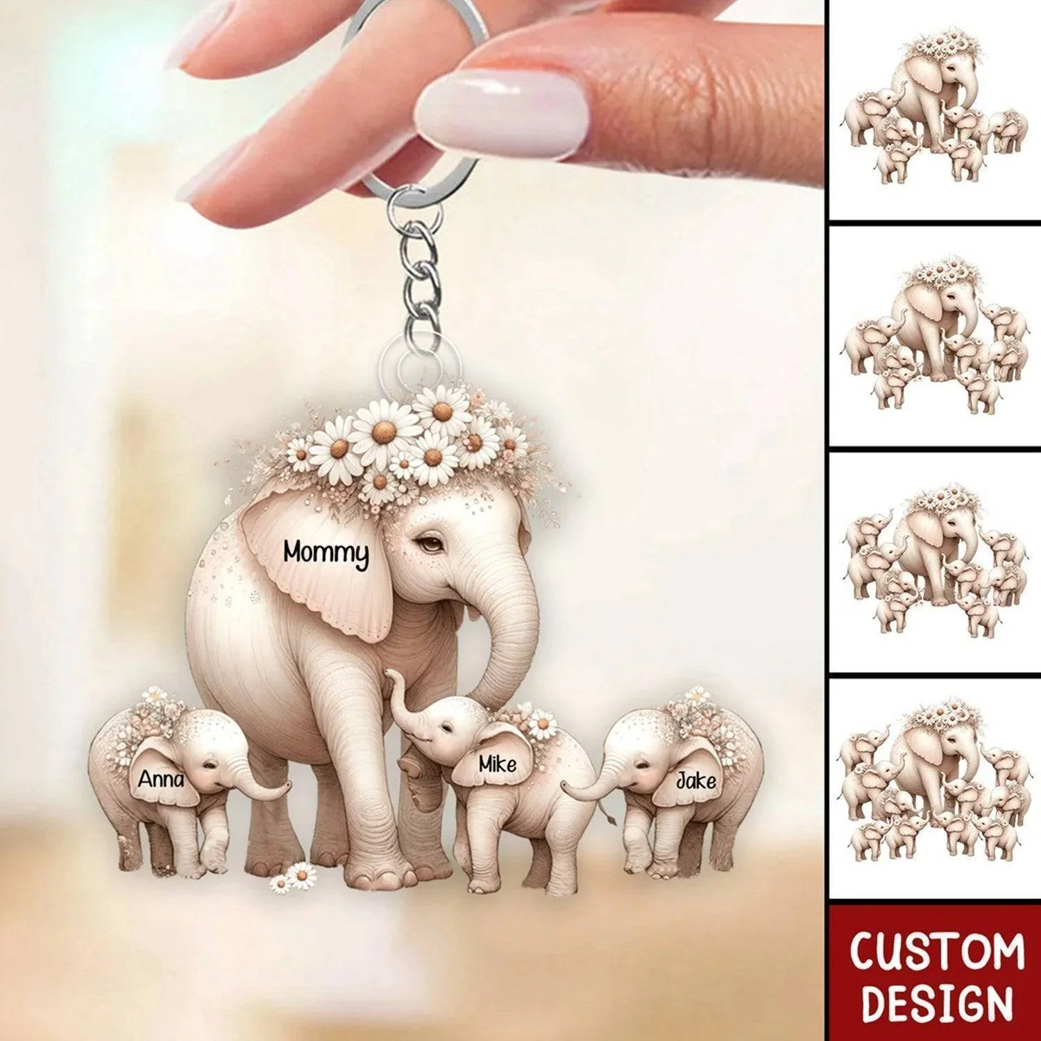 Tender Elephant Family Personalized Acrylic Keychain, Ornament, Poster/Canvas and more – A Heartfelt Gift for Mothers or Grandmothers - Image 3