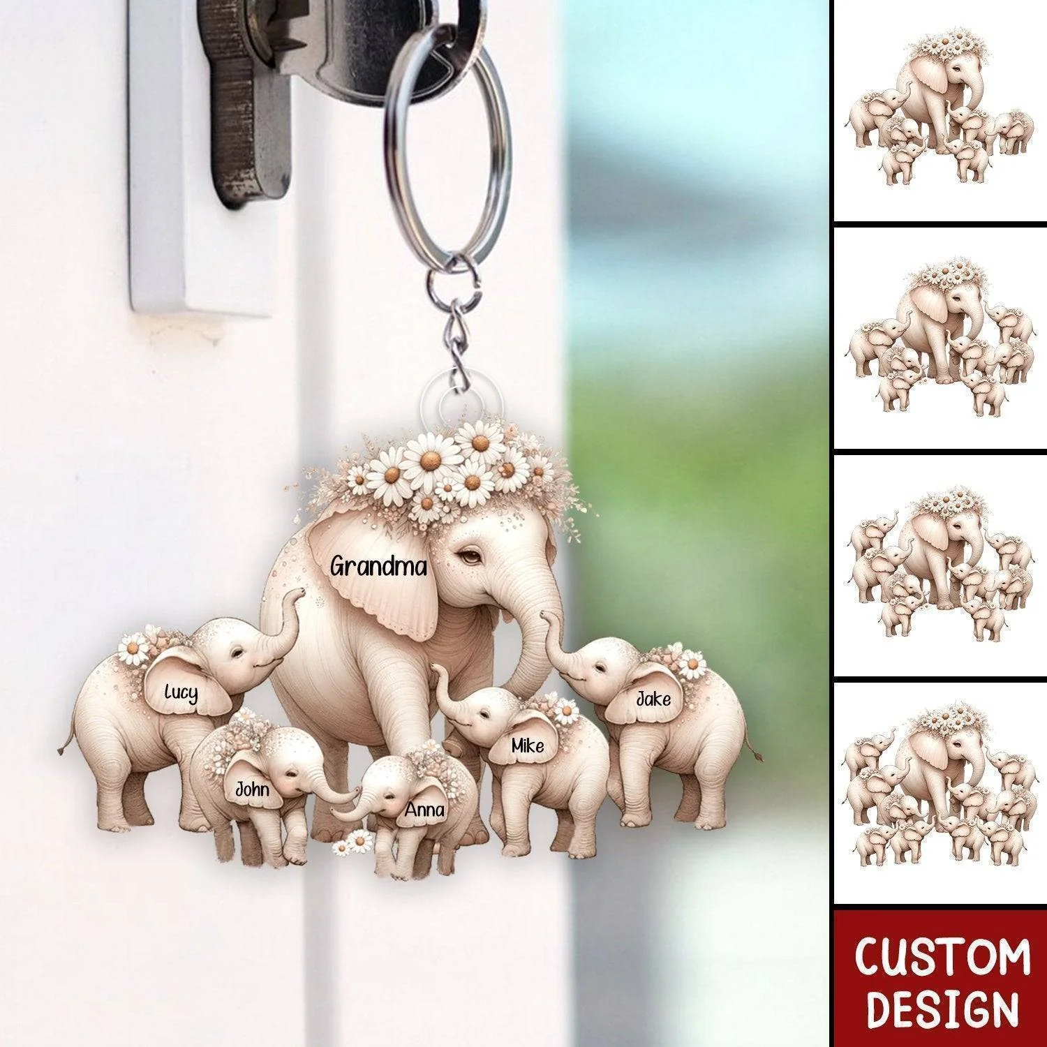 Tender Elephant Family Personalized Acrylic Keychain, Ornament, Poster/Canvas and more – A Heartfelt Gift for Mothers or Grandmothers - Image 5