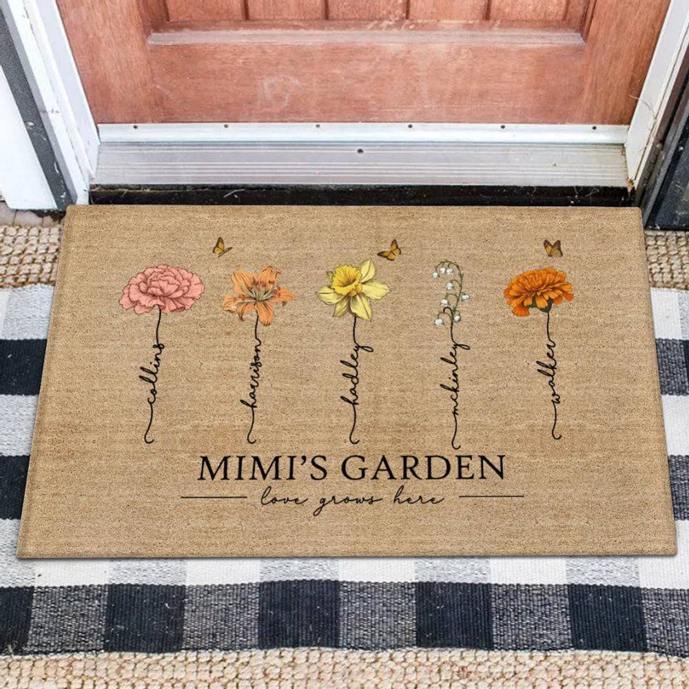 Grandma‘s Garden Love Grows Here Vintage Birth Flowers Swirl Name Personalized Doormat, Mother's Day Gift, Gift For Her, Mom, Grandma - Image 4