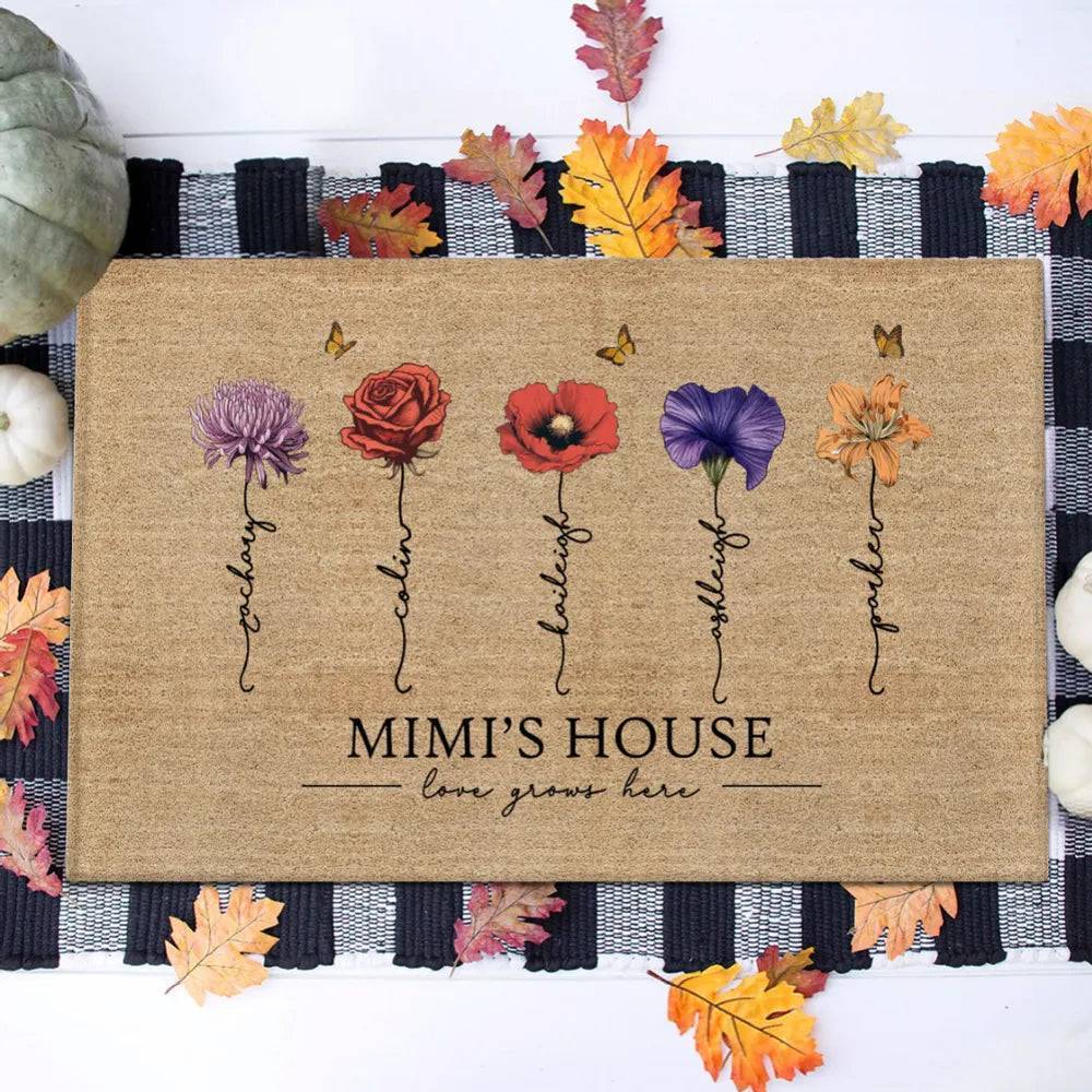Grandma‘s Garden Love Grows Here Vintage Birth Flowers Swirl Name Personalized Doormat, Mother's Day Gift, Gift For Her, Mom, Grandma - Image 8
