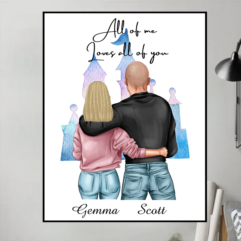 Embrace of Love - Personalized 'All of Me Loves All of You' Poster or Canvas - A Cherished Gift for Couples - Image 3
