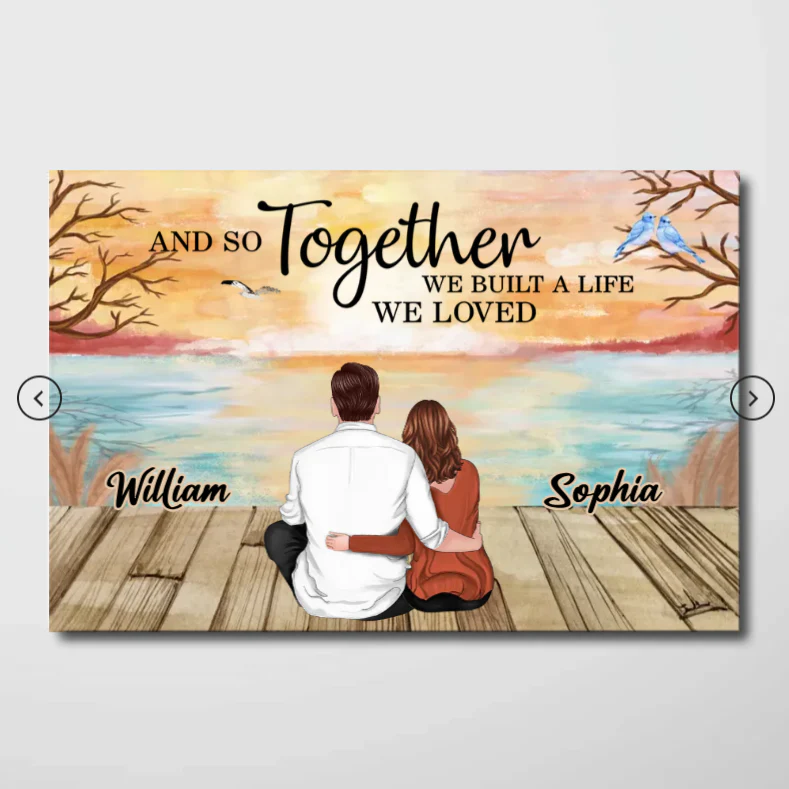 Poster - Back-View Couple at Sunset Lake, Custom Romantic Art with 'And so together' Quote, Unique Gift for Couples