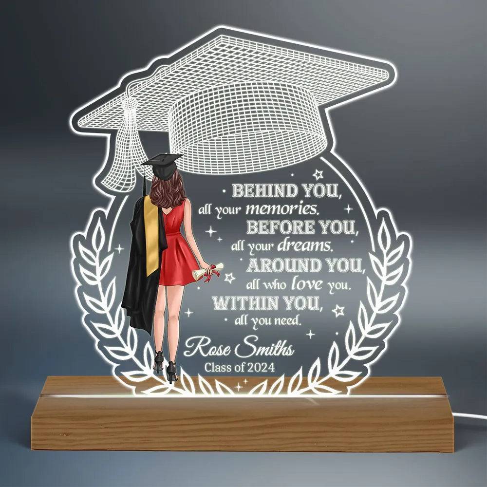 "Personalized 'Behind You All Your Memories' Graduation Gift Custom Shape Warm LED Night Light Plaque" - Image 3