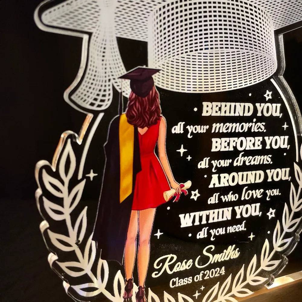 "Personalized 'Behind You All Your Memories' Graduation Gift Custom Shape Warm LED Night Light Plaque" - Image 8