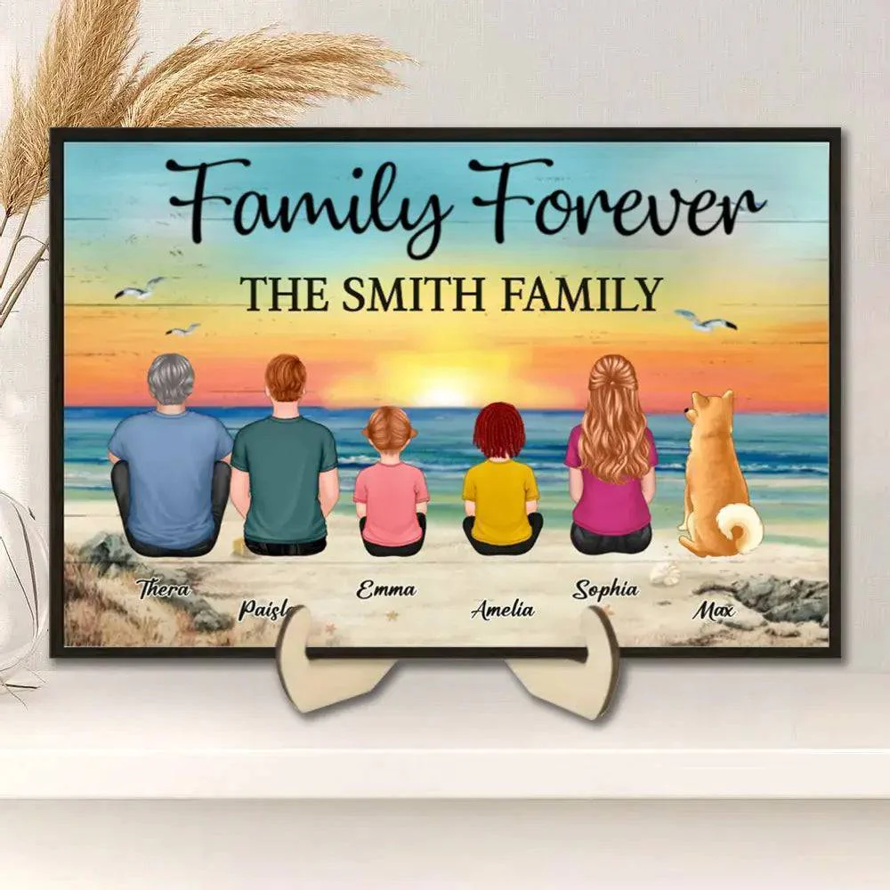"Beach Landscape Family Sitting Back View Wooden Or Acrylic Or LED Night Light Plaque, Perfect Gift for Father's Day, for Dad or Grandpa" - Image 2