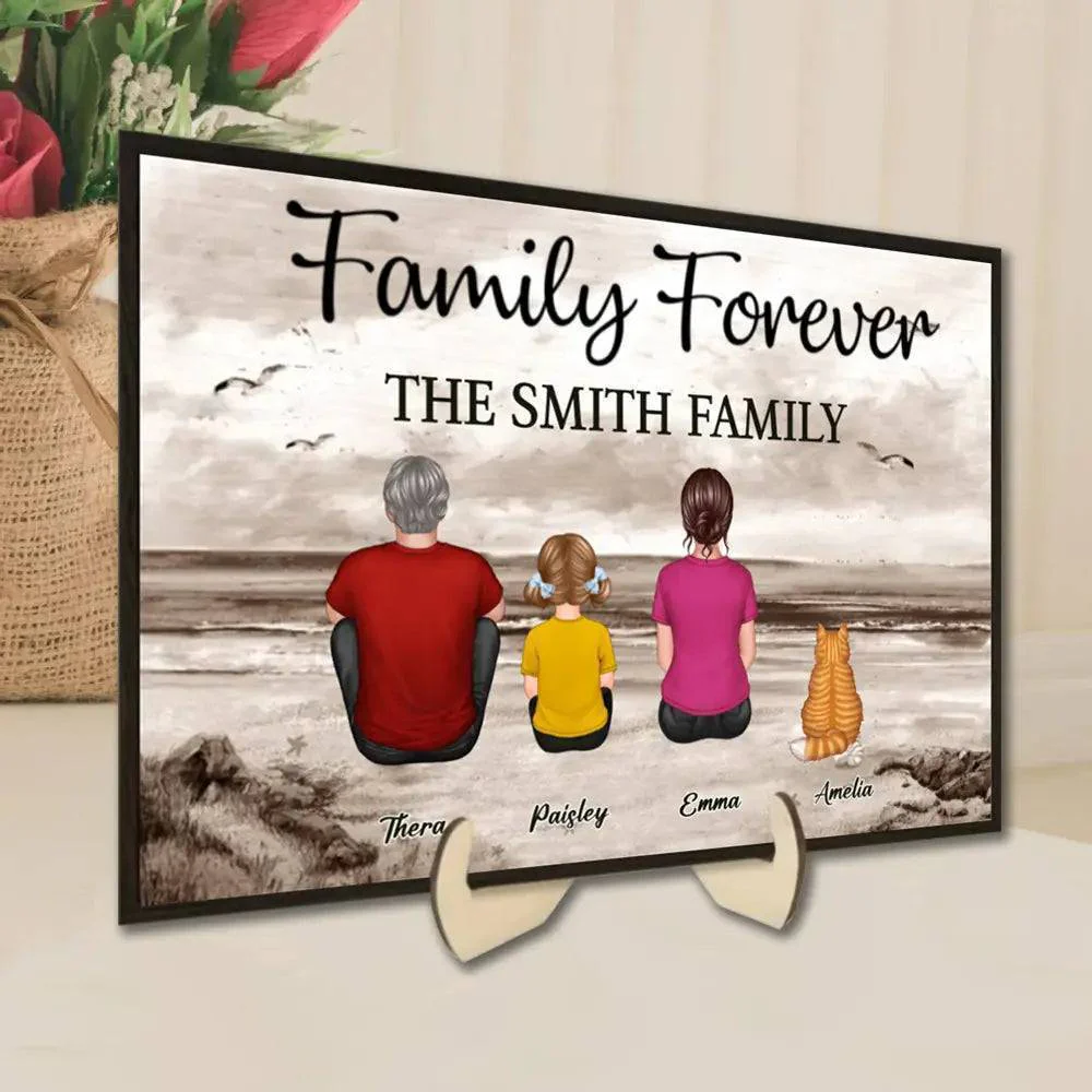 "Beach Landscape Family Sitting Back View Wooden Or Acrylic Or LED Night Light Plaque, Perfect Gift for Father's Day, for Dad or Grandpa" - Image 3