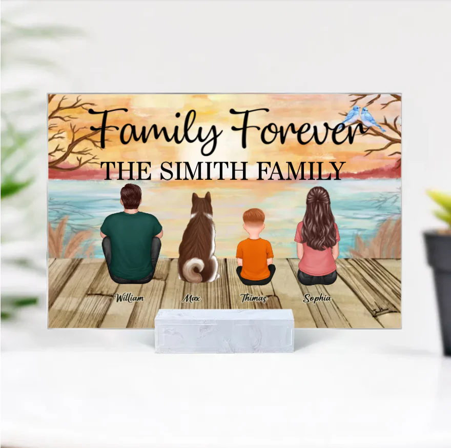"Beach Landscape Family Sitting Back View Acrylic Or Wooden Or LED Night Light Plaque, Perfect Gift for Father's Day, for Dad or Grandpa" - Image 2